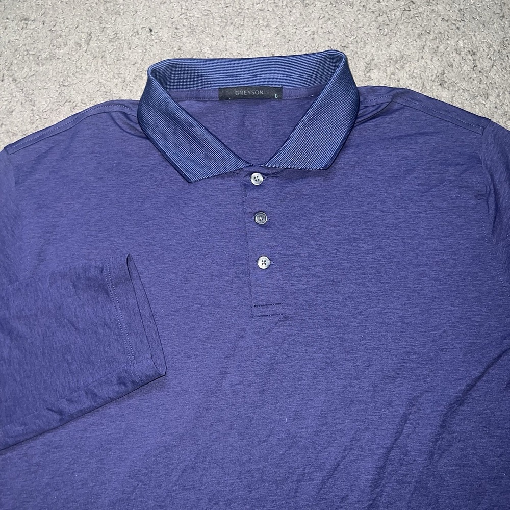 Greyson‎ Apache Polo Men's Large Navy Blue Long Sleeve Performance Golf Stretch
